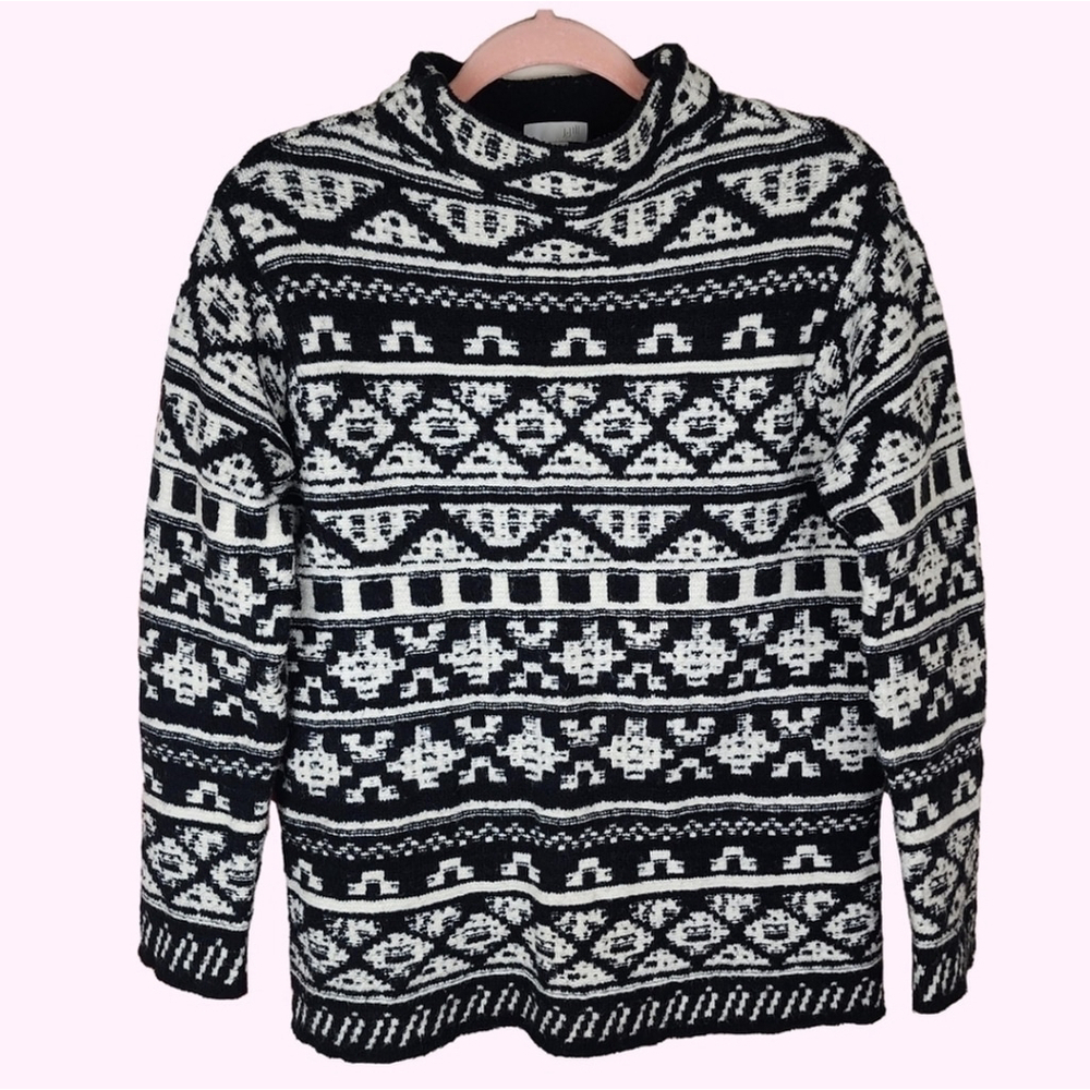 J. Jill Oversized Mock Neck Cotton Wool Blend Fair Isle Pullover Sweater XS - Picture 3 of 8